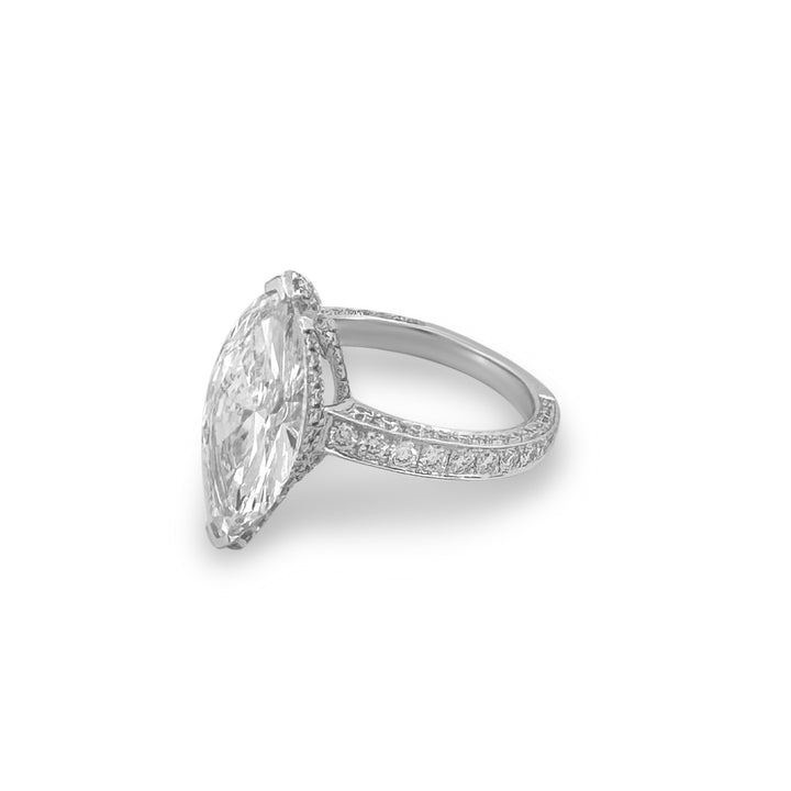 IGI Graded 4ct Marquise with Round Brilliant Lab-Grown Diamond Double Hidden Halo Engagement Ring in 14k White Gold