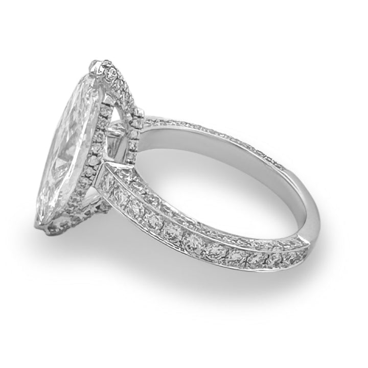 IGI Graded 4ct Marquise with Round Brilliant Lab-Grown Diamond Double Hidden Halo Engagement Ring in 14k White Gold