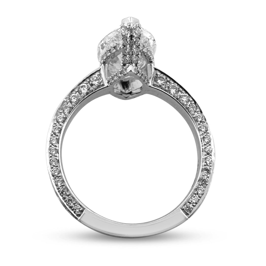 IGI Graded 4ct Marquise with Round Brilliant Lab-Grown Diamond Double Hidden Halo Engagement Ring in 14k White Gold