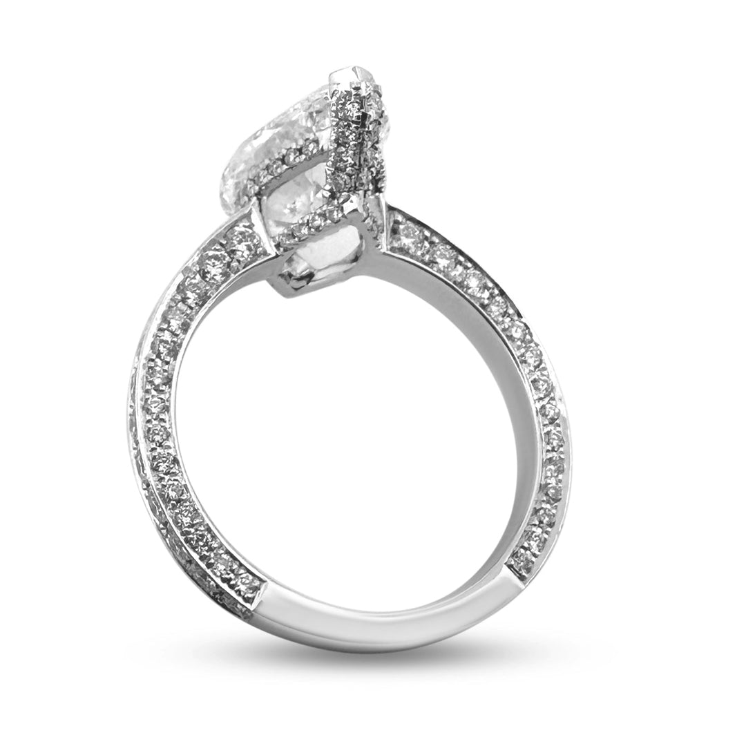 IGI Graded 4ct Marquise with Round Brilliant Lab-Grown Diamond Double Hidden Halo Engagement Ring in 14k White Gold