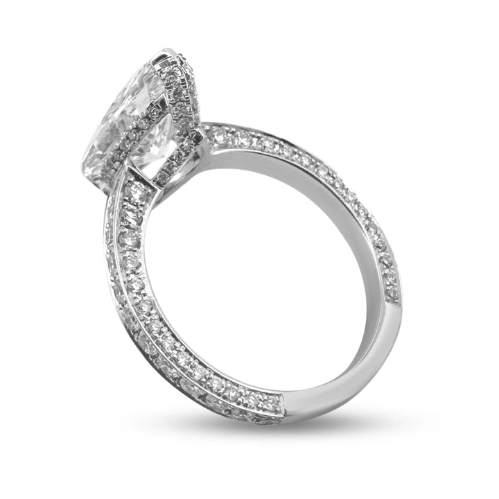 IGI Graded 4ct Marquise with Round Brilliant Lab-Grown Diamond Double Hidden Halo Engagement Ring in 14k White Gold