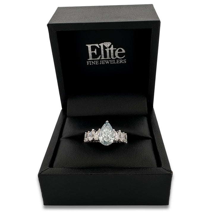IGI Graded 2.62ct Fancy Intense Greenish Blue Pear Cut Lab-Grown Diamond Eternity Engagement Ring in 14k White Gold