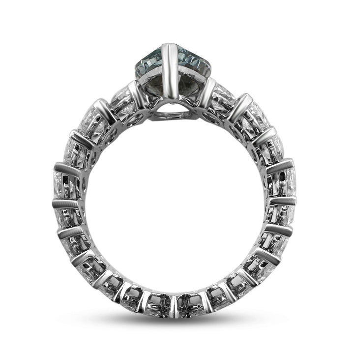 IGI Graded 2.62ct Fancy Intense Greenish Blue Pear Cut Lab-Grown Diamond Eternity Engagement Ring in 14k White Gold