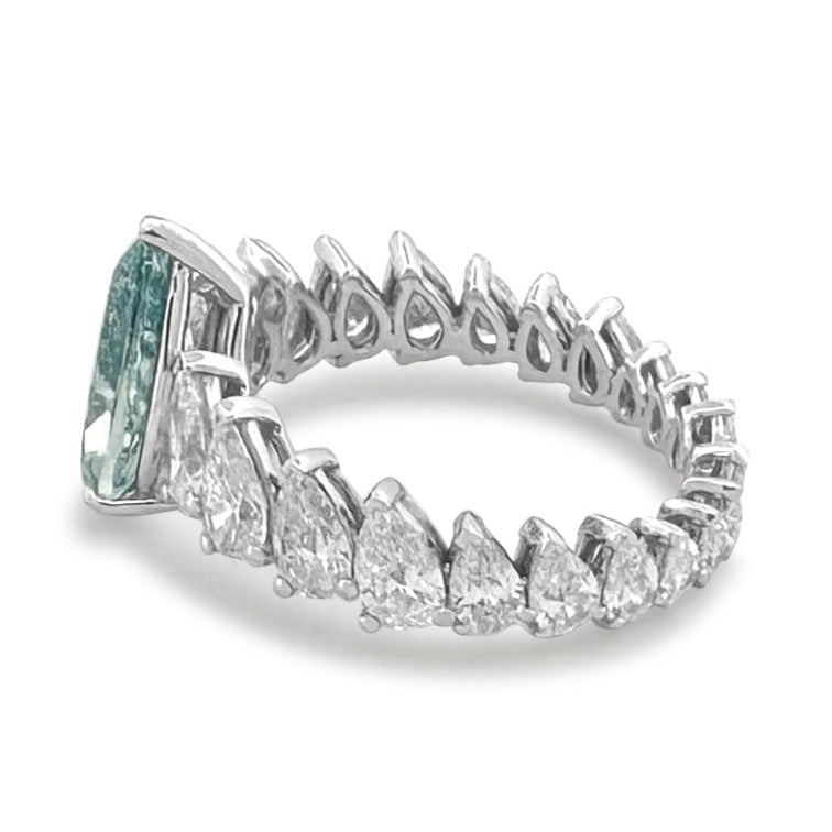 IGI Graded 2.62ct Fancy Intense Greenish Blue Pear Cut Lab-Grown Diamond Eternity Engagement Ring in 14k White Gold