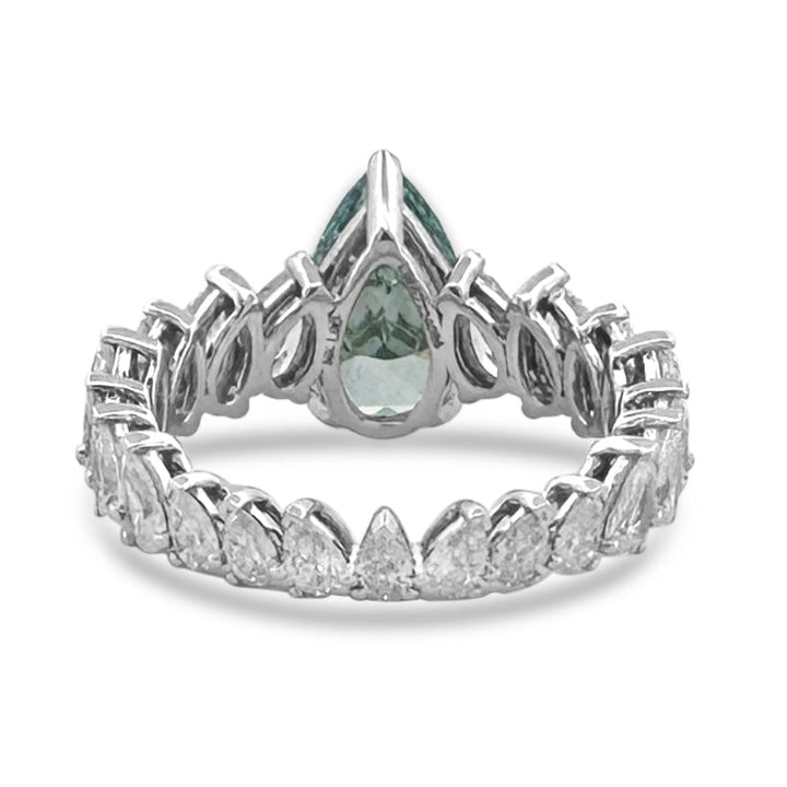 IGI Graded 2.62ct Fancy Intense Greenish Blue Pear Cut Lab-Grown Diamond Eternity Engagement Ring in 14k White Gold