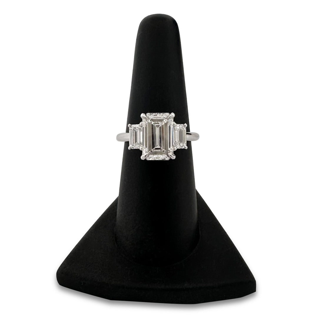 IGI Graded 4.56ctw 3-Stone Emerald Cut Lab-Grown Diamond Engagement Ring 18k White Gold