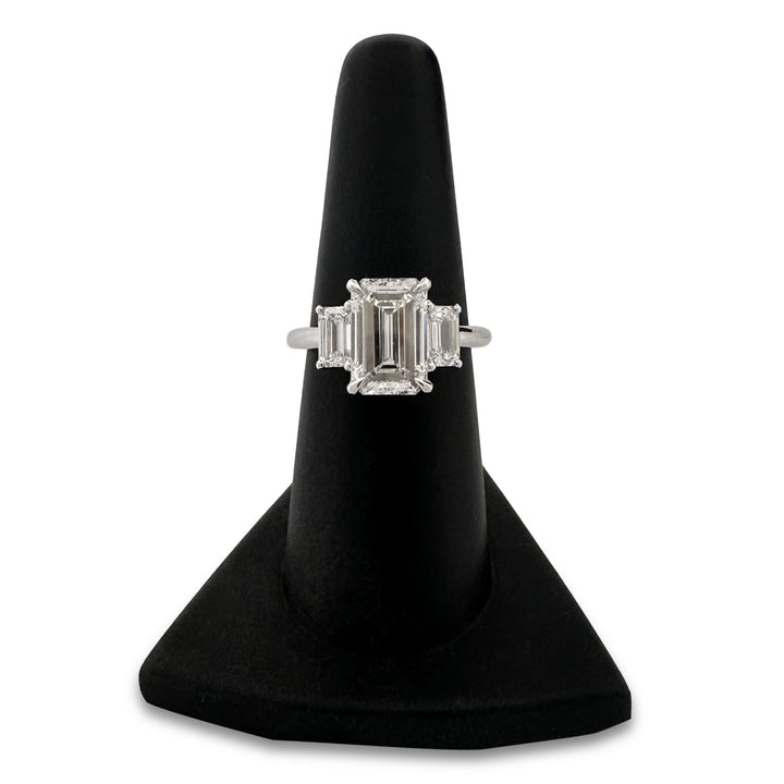 IGI Graded 4.56ctw 3-Stone Emerald Cut Lab-Grown Diamond Engagement Ring 18k White Gold