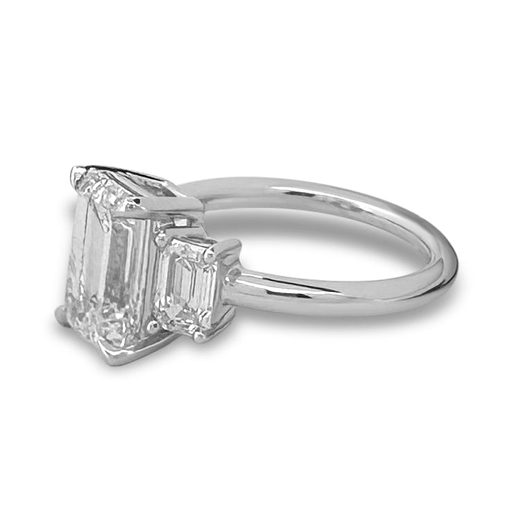 IGI Graded 4.56ctw 3-Stone Emerald Cut Lab-Grown Diamond Engagement Ring 18k White Gold
