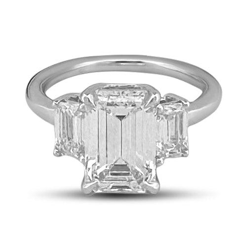 IGI Graded 4.56ctw 3-Stone Emerald Cut Lab-Grown Diamond Engagement Ring 18k White Gold