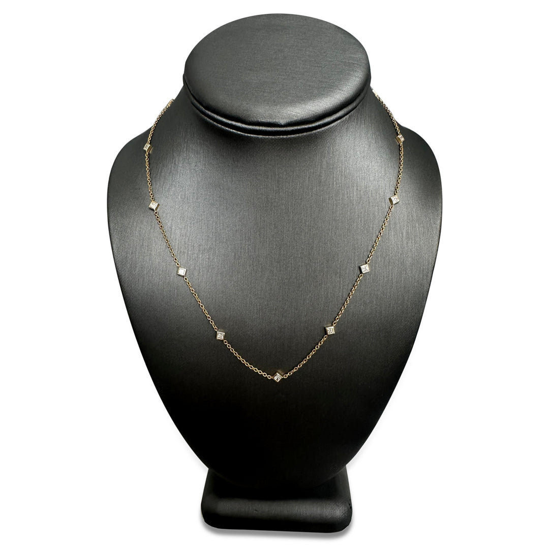 1.02ctw Princess Cut Lab-Grown Diamonds by the Yard Station Necklace in 14k Gold