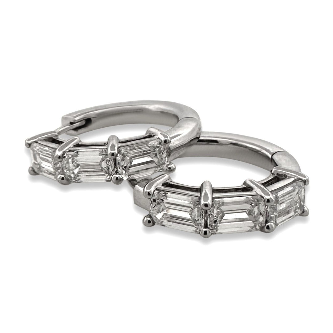 2.81ctw Emerald Cut Lab-Grown Diamond Huggie Hoop Earrings in 14k White Gold