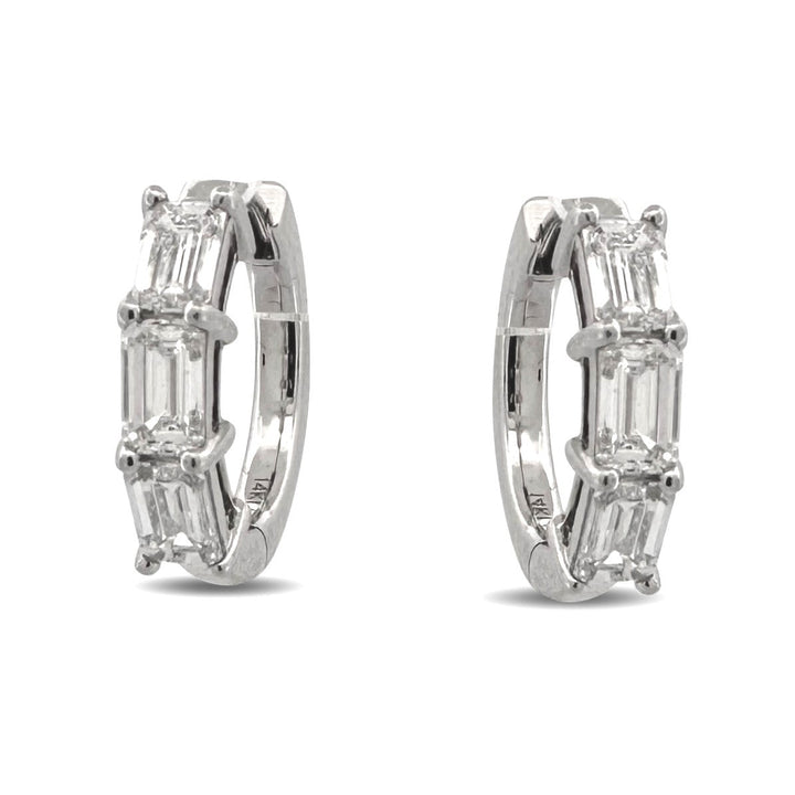 2.81ctw Emerald Cut Lab-Grown Diamond Huggie Hoop Earrings in 14k White Gold