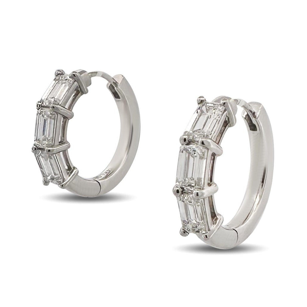 2.81ctw Emerald Cut Lab-Grown Diamond Huggie Hoop Earrings in 14k White Gold