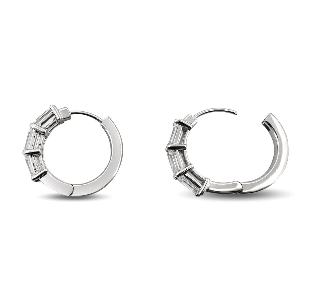 2.81ctw Emerald Cut Lab-Grown Diamond Huggie Hoop Earrings in 14k White Gold