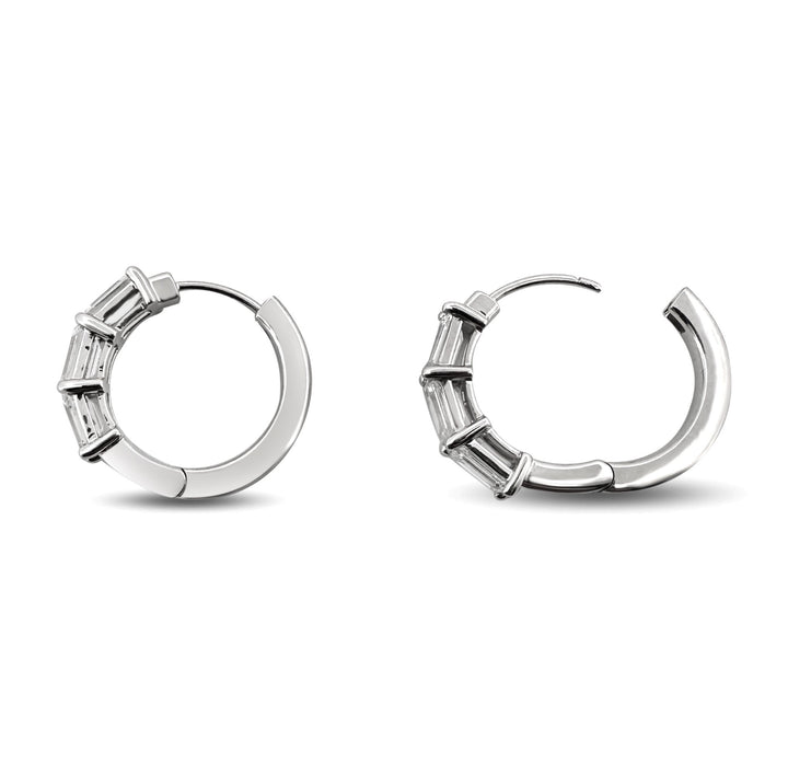 2.81ctw Emerald Cut Lab-Grown Diamond Huggie Hoop Earrings in 14k White Gold
