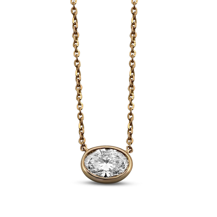 IGI Graded 1.00 Oval Cut Lab-Grown Diamond Floating Solitaire Pendant Necklace in 14k Yellow Gold