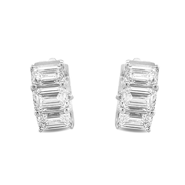 10.44ctw Emerald Cut Lab-Grown Diamond Inside-Out Huggie Hoop Earrings in 14k White Gold
