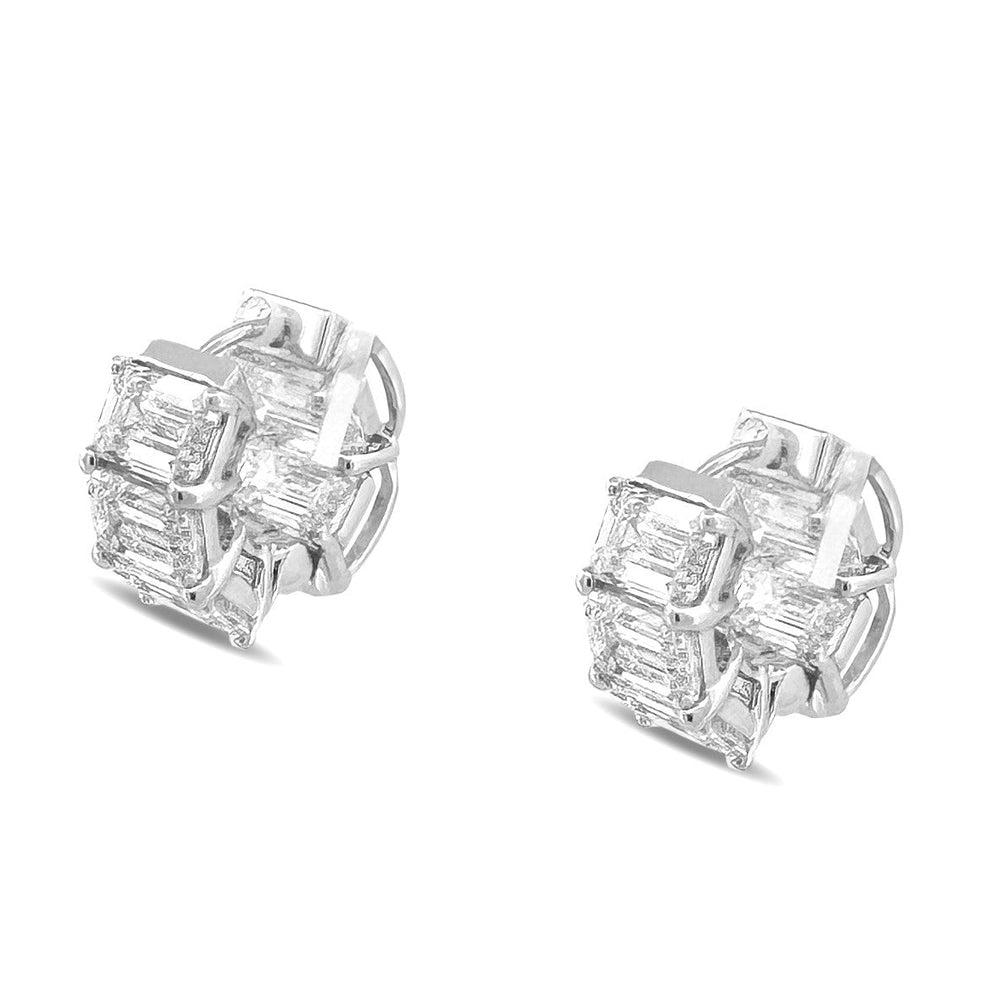 10.44ctw Emerald Cut Lab-Grown Diamond Inside-Out Huggie Hoop Earrings in 14k White Gold