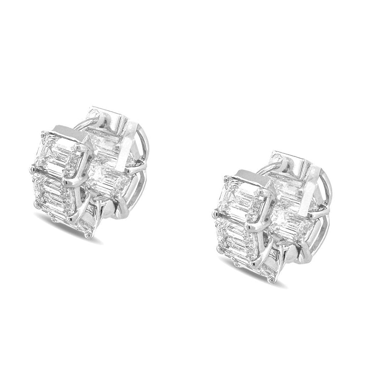 10.44ctw Emerald Cut Lab-Grown Diamond Inside-Out Huggie Hoop Earrings in 14k White Gold