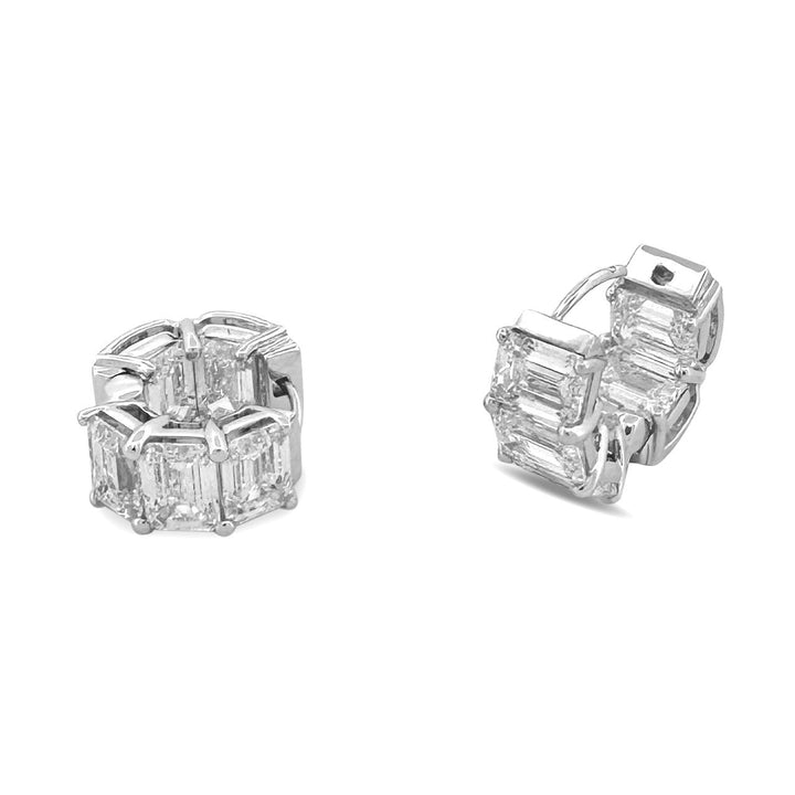 10.44ctw Emerald Cut Lab-Grown Diamond Inside-Out Huggie Hoop Earrings in 14k White Gold