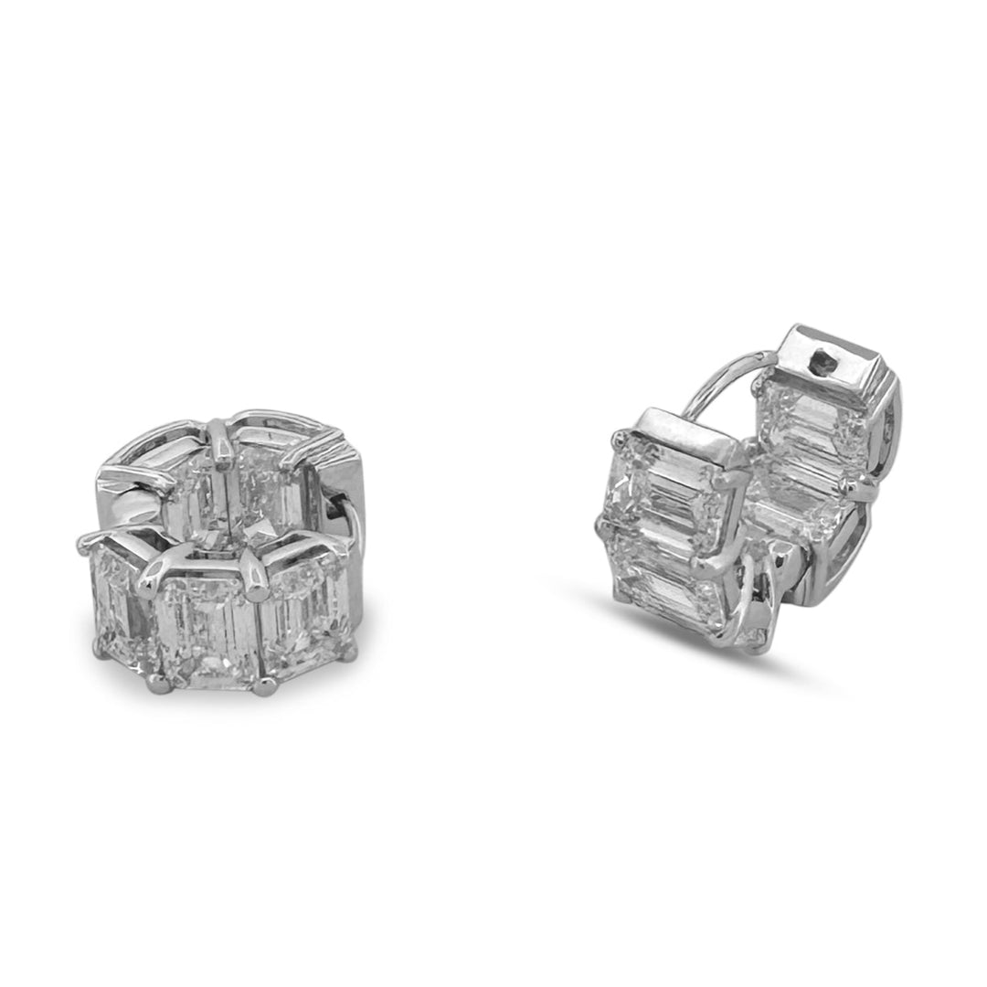 10.44ctw Emerald Cut Lab-Grown Diamond Inside-Out Huggie Hoop Earrings in 14k White Gold