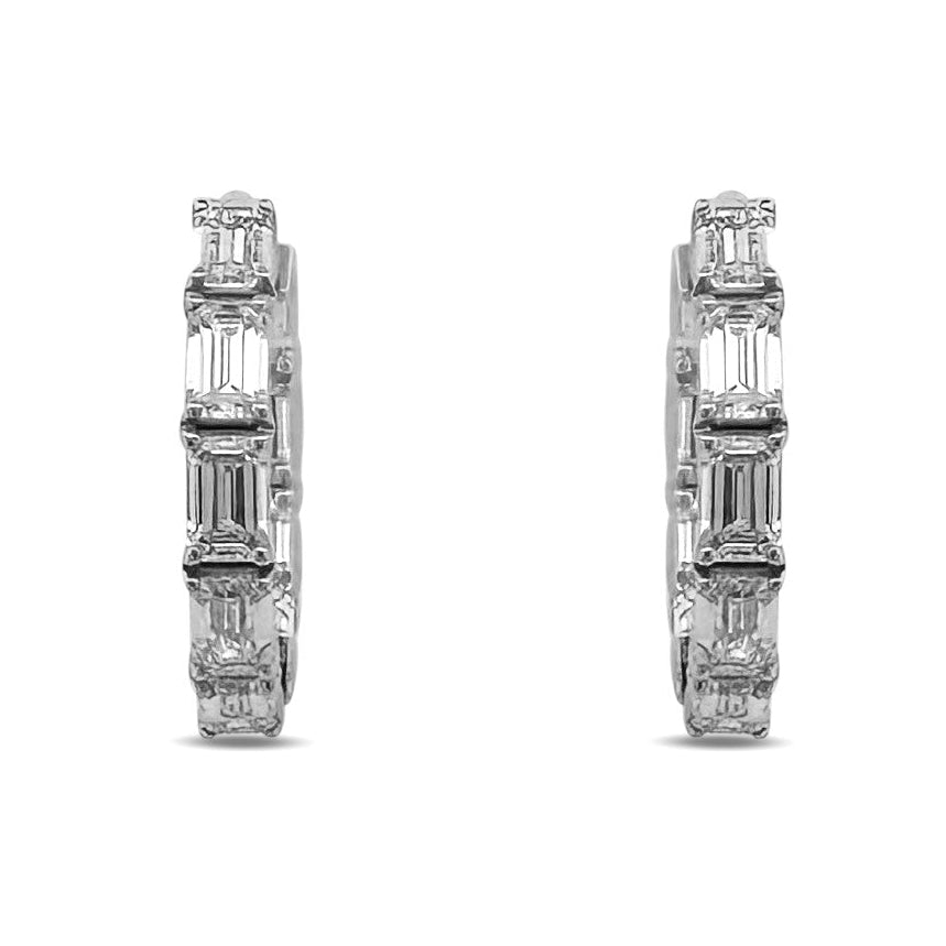 7.64ctw Emerald Cut Lab-Grown Diamond Inside-Out Hoop Earrings in 14k White Gold