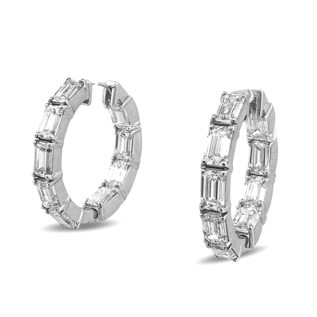 7.64ctw Emerald Cut Lab-Grown Diamond Inside-Out Hoop Earrings in 14k White Gold