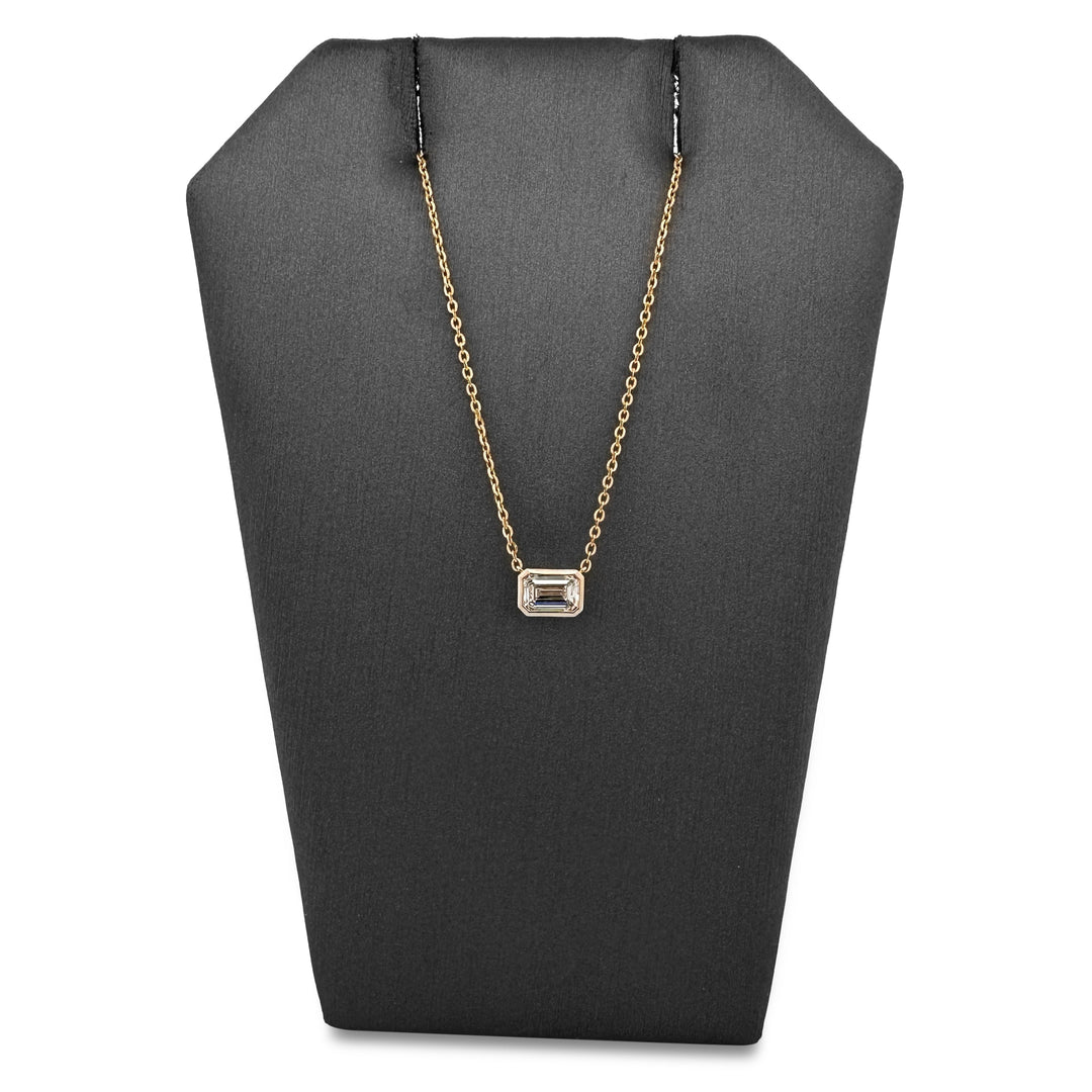 IGI Graded 1.06ct Emerald Cut Lab-Grown Diamond East-West Solitaire Pendant Necklace in 14k Yellow Gold