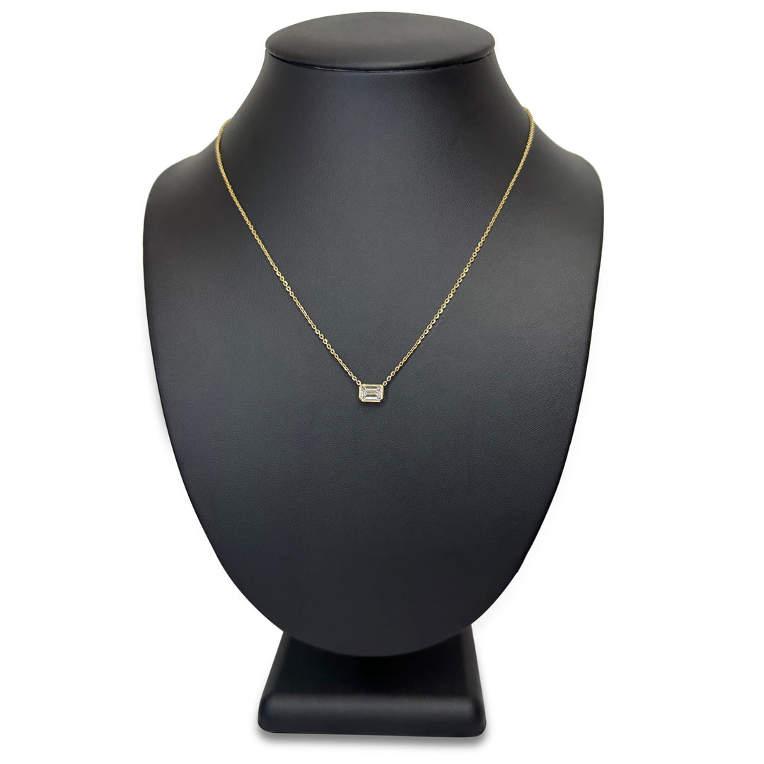 IGI Graded 1.06ct Emerald Cut Lab-Grown Diamond East-West Solitaire Pendant Necklace in 14k Yellow Gold