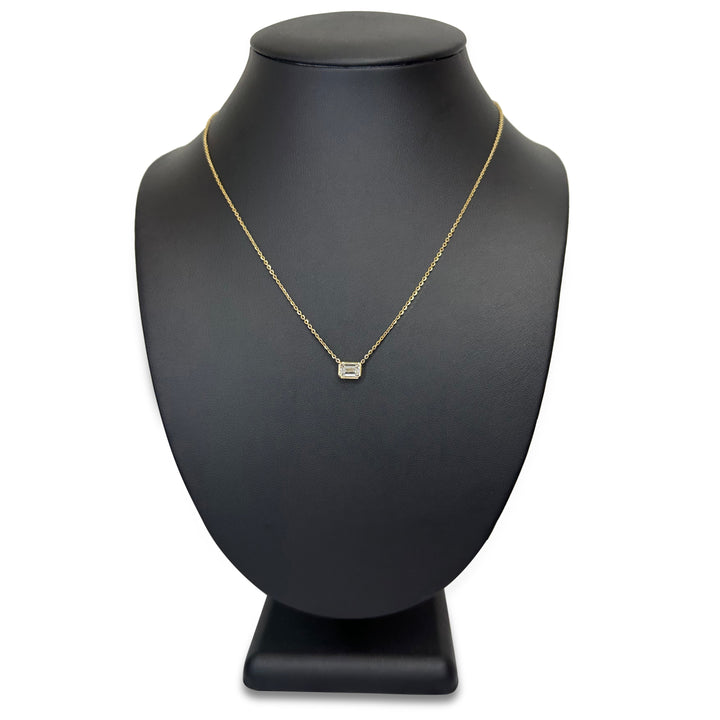 IGI Graded 1.06ct Emerald Cut Lab-Grown Diamond East-West Solitaire Pendant Necklace in 14k Yellow Gold