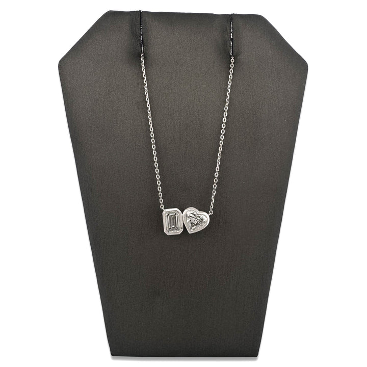 IGI Graded 3.59ctw Heart & Emerald Cut Lab-Grown Diamond Toi et Moi Pendant Necklace in 14k White Gold