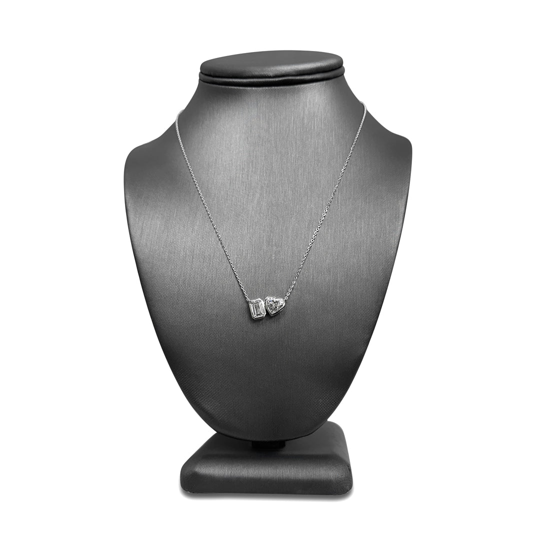 IGI Graded 3.59ctw Heart & Emerald Cut Lab-Grown Diamond Toi et Moi Pendant Necklace in 14k White Gold