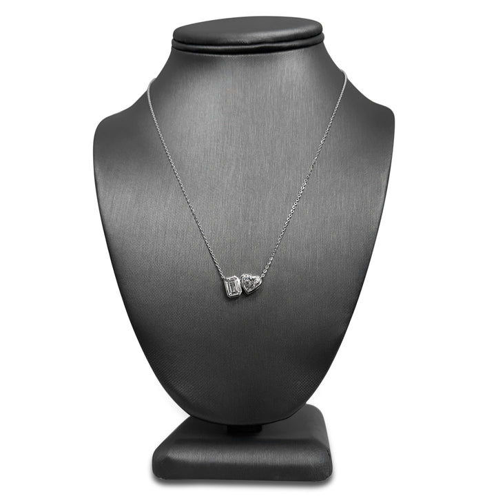 IGI Graded 3.59ctw Heart & Emerald Lab-Grown Diamond Toi et Moi Pendant Necklace in 14k White Gold