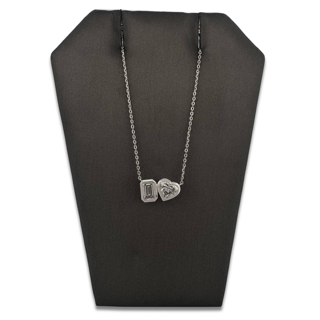 IGI Graded 3.59ctw Heart & Emerald Lab-Grown Diamond Toi et Moi Pendant Necklace in 14k White Gold