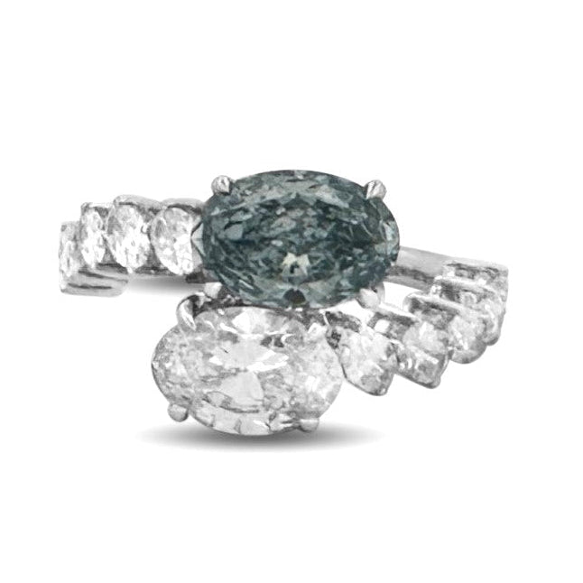 5.39ctw Fancy Blue & Colorless Ovals with Round Brilliants Lab-Grown Diamond Hidden Halo Toi et Moi Engagement Ring in 14k White Gold