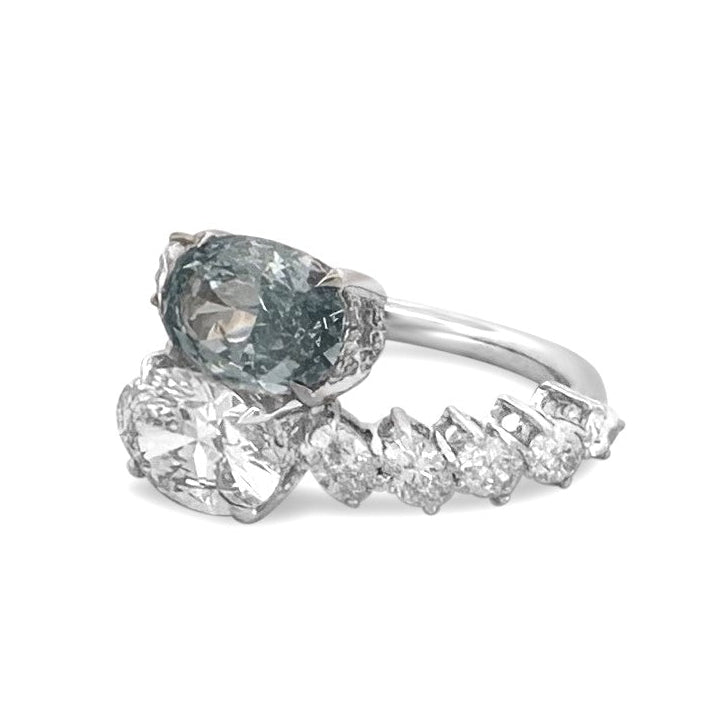 5.39ctw Fancy Blue & Colorless Ovals with Round Brilliants Lab-Grown Diamond Hidden Halo Toi et Moi Engagement Ring in 14k White Gold