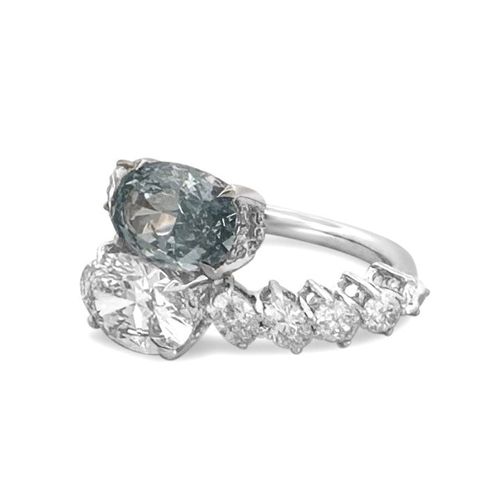 5.39ctw Fancy Blue & Colorless Ovals with Round Brilliants Lab-Grown Diamond Hidden Halo Toi et Moi Engagement Ring in 14k White Gold