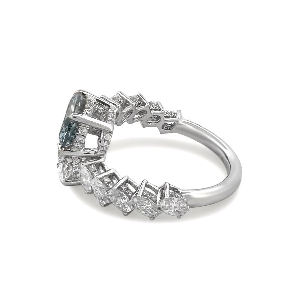 5.39ctw Fancy Blue & Colorless Ovals with Round Brilliants Lab-Grown Diamond Hidden Halo Toi et Moi Engagement Ring in 14k White Gold