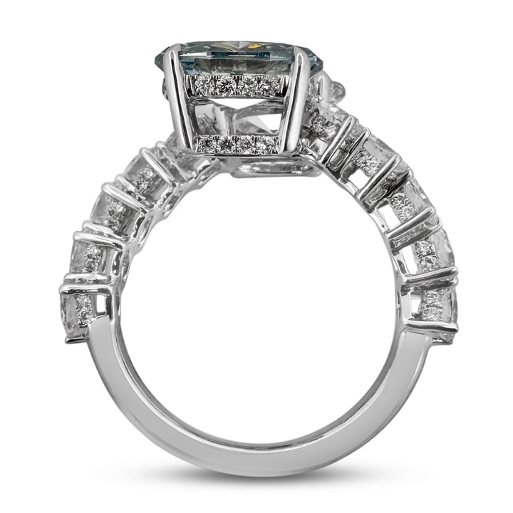 IGI Graded 5.39ctw Fancy Blue & Colorless Ovals with Round Brilliants Lab-Grown Diamond Hidden Halo Toi et Moi Engagement Ring in 14k White Gold