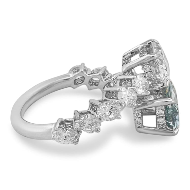 IGI Graded 5.39ctw Fancy Blue & Colorless Ovals with Round Brilliants Lab-Grown Diamond Hidden Halo Toi et Moi Engagement Ring in 14k White Gold