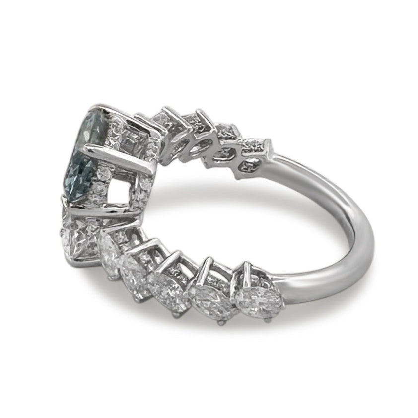 IGI Graded 5.39ctw Fancy Blue & Colorless Ovals with Round Brilliants Lab-Grown Diamond Hidden Halo Toi et Moi Engagement Ring in 14k White Gold