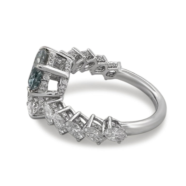 IGI Graded 5.39ctw Fancy Blue & Colorless Ovals with Round Brilliants Lab-Grown Diamond Hidden Halo Toi et Moi Engagement Ring in 14k White Gold