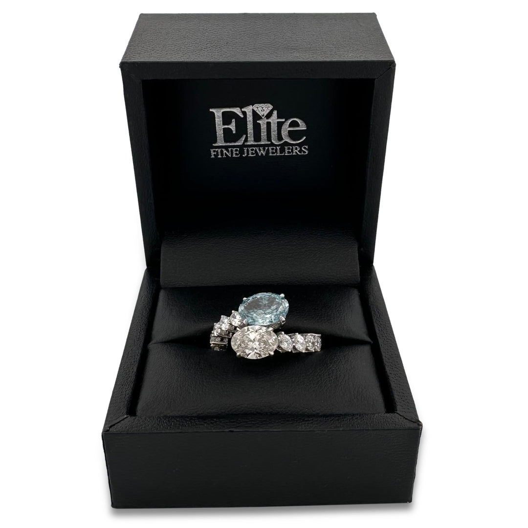 IGI Graded 5.39ctw Fancy Blue & Colorless Ovals with Round Brilliants Lab-Grown Diamond Hidden Halo Toi et Moi Engagement Ring in 14k White Gold