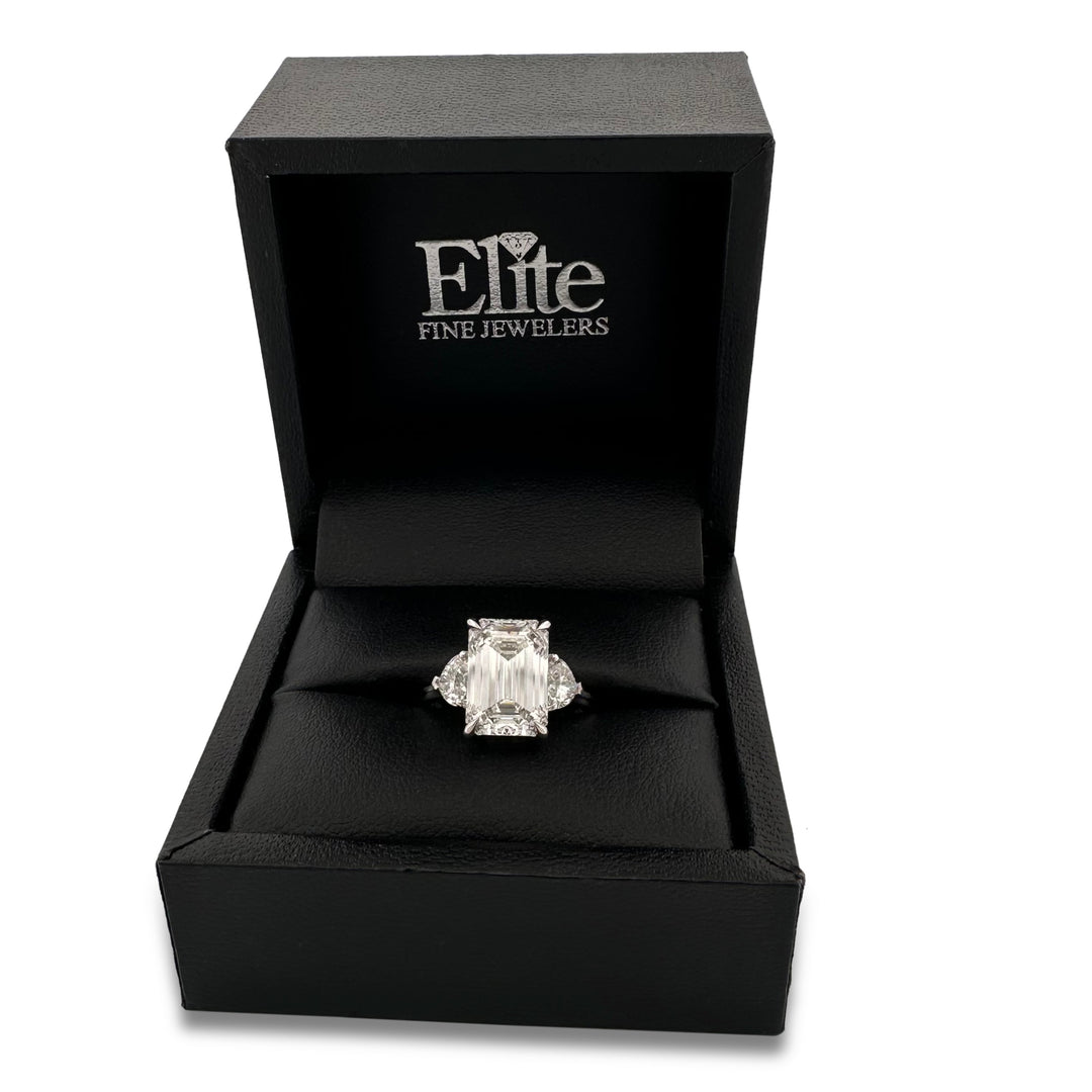 IGI Graded 5.11cts Emerald Cut with Hearts Lab-Grown Diamond Engagement Ring 14k White Gold