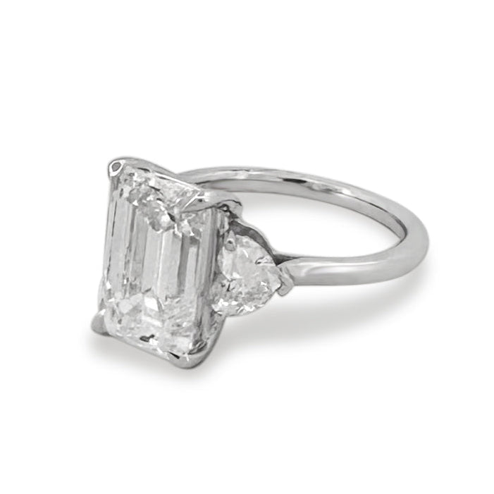 IGI Graded 5.11cts Emerald Cut with Hearts Lab-Grown Diamond Engagement Ring 14k White Gold
