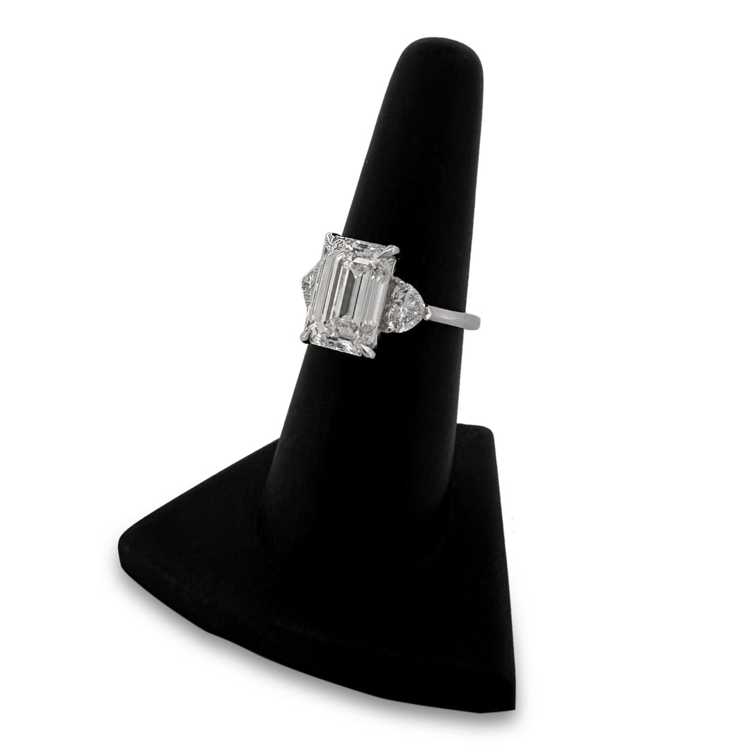 IGI Graded 5.11cts Emerald Cut with Hearts Lab-Grown Diamond Engagement Ring 14k White Gold
