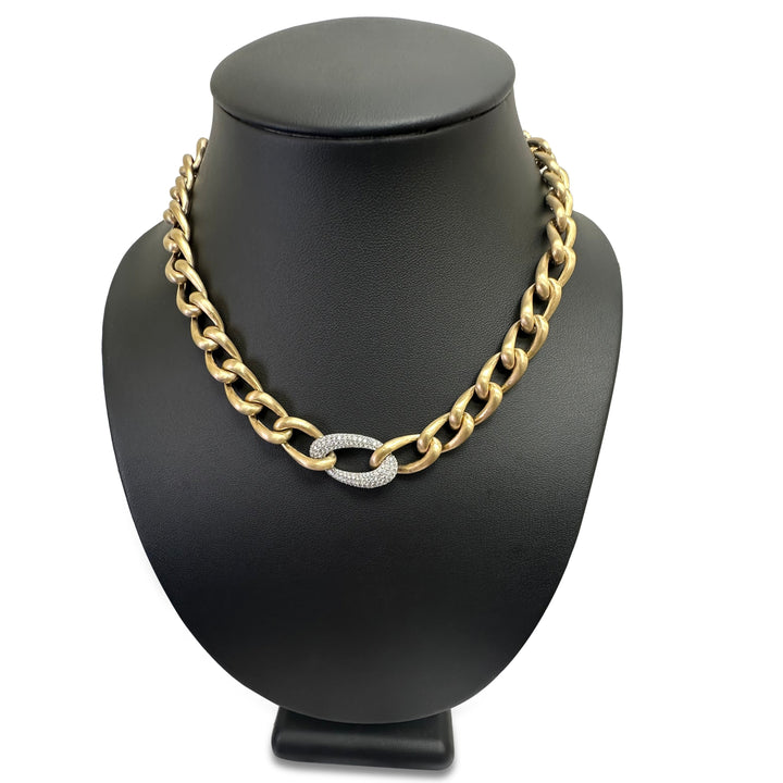 2ctw Round Brilliant Natural Diamond Curb Link Necklace in 14k Yellow & White Gold