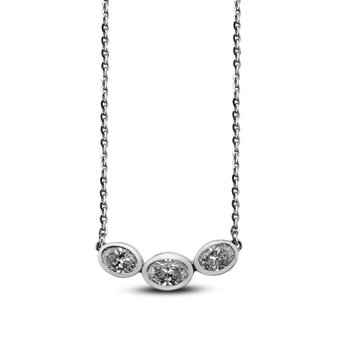 1.04cts Oval Cut Lab-Grown Diamond Bezel-Set 3-Stone Pendant Necklace in 14k White Gold