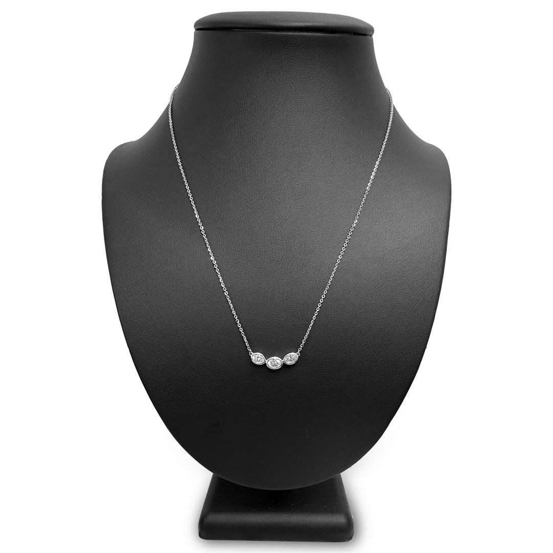 1.04cts Oval Cut Lab-Grown Diamond Bezel-Set 3-Stone Pendant Necklace in 14k White Gold