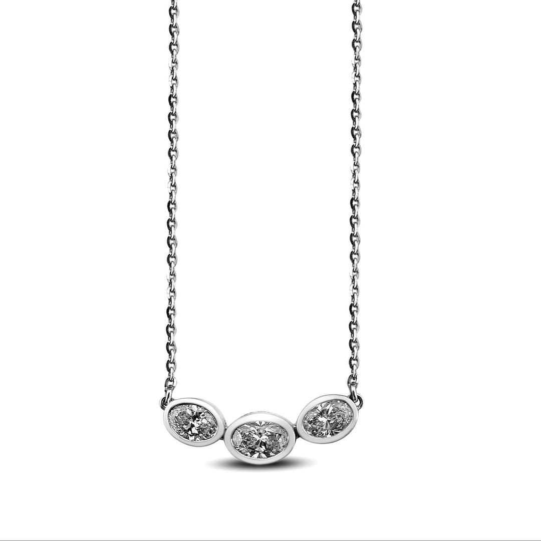 1.04cts Oval Cut Lab-Grown Diamond Bezel-Set 3-Stone Pendant Necklace in 14k White Gold